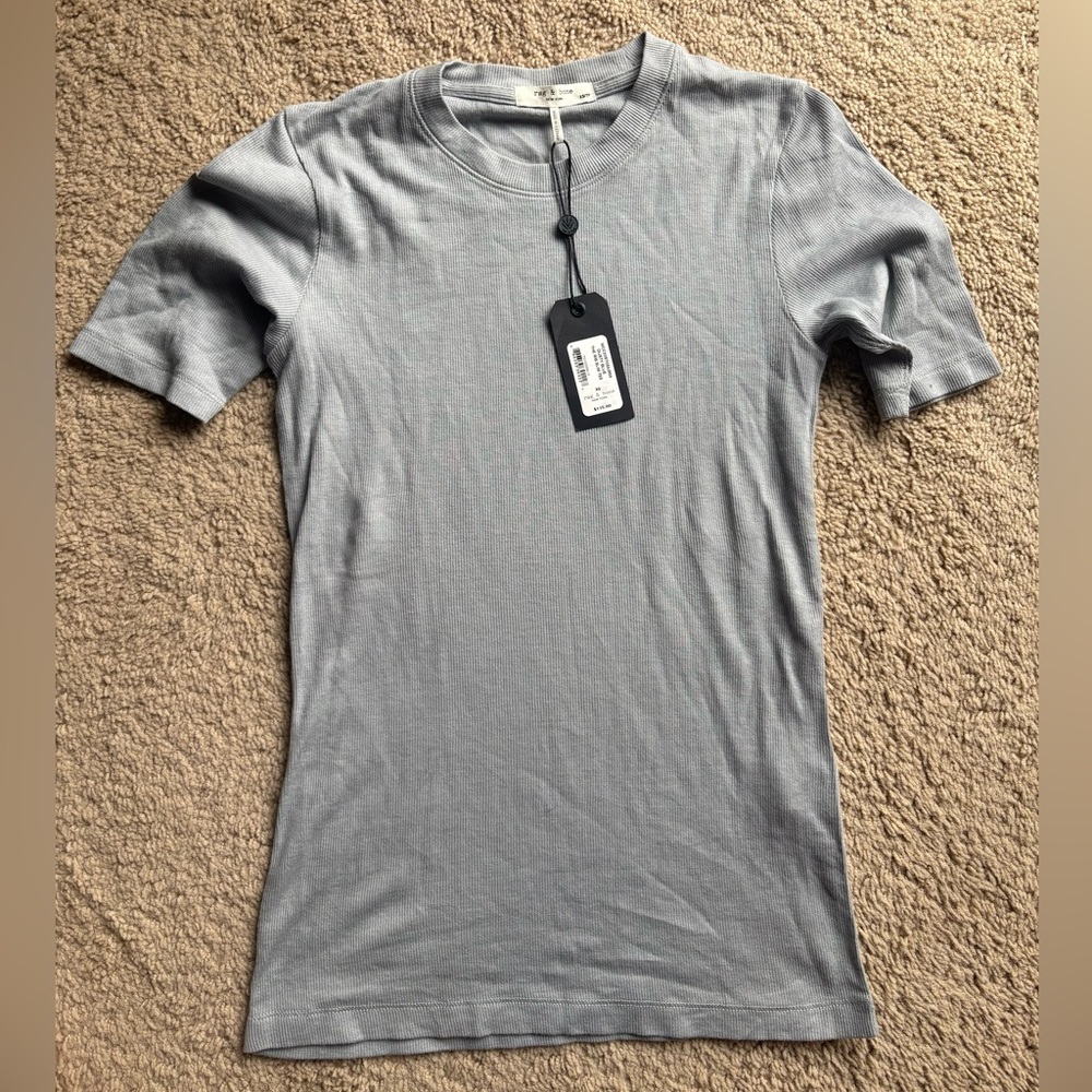 NWT Rag & Bone Dusty Light Blue Short Sleeve Ribbed Tee~ XS